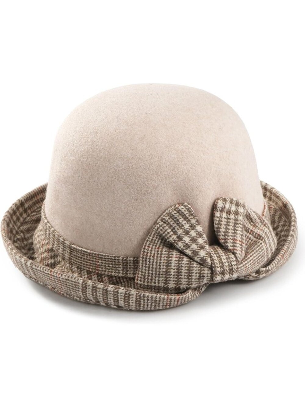 Women's Beige Vintage Felt Cloche inter Floral Fedora Imported Bucket Hat